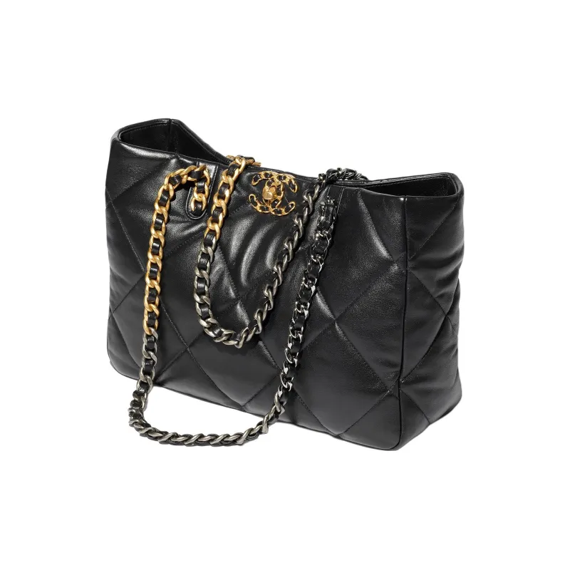 CHANEL Smooth Finish Lambskin Tote Bag, Shopping Bag, Shoulder Bag, Handbag Women's Black-1