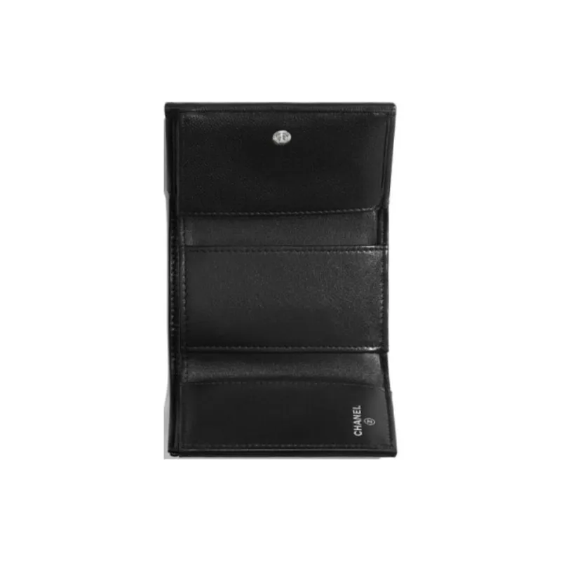 CHANEL So Black Grain Embossed Calfskin Flap Card Holder, Wallet Women's Black-2