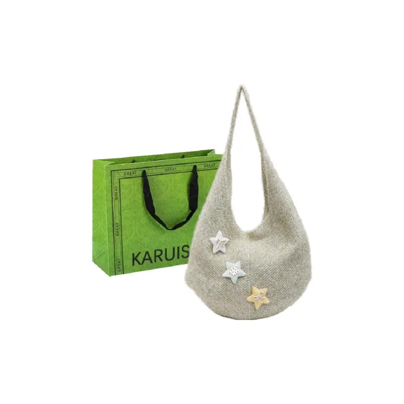 KARUISHA Knitted Fabric Shoulder Bag Crossbody Bag Women's Black Gray Green Silver-8
