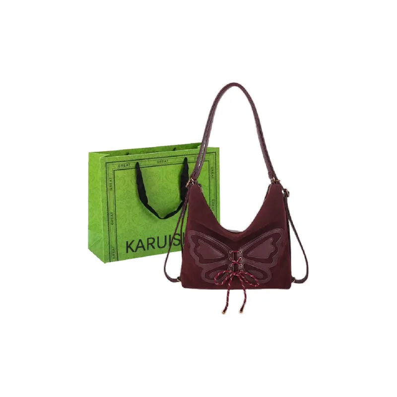 KARUISHA Suede Portable Crossbody Double Shoulder Bag Women's Coffee/Red/Black-4