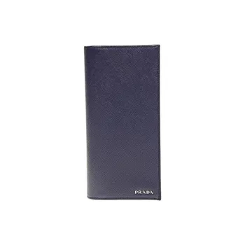 PRADA Cow Leather Clutch Wallet Men's Dark Blue