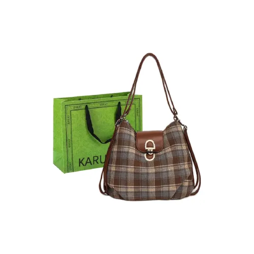 KARUISHA Woolen Shoulder Bag Women's Gray Plaid Blue Brown Leopard Print Brown