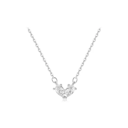 WANLIACC S999 Fine Silver Heart Bowknot Necklace Women's