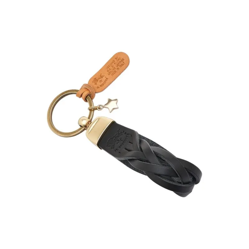 Il Bisonte Cow Leather, Brass Keychains Unisex Black-1