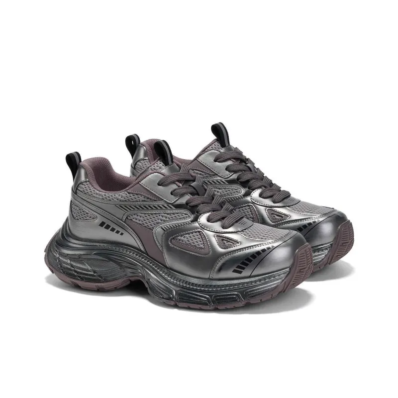 GG CC Slip Resistant Low Top Chunky Sneakers Women's Silver Gray-2