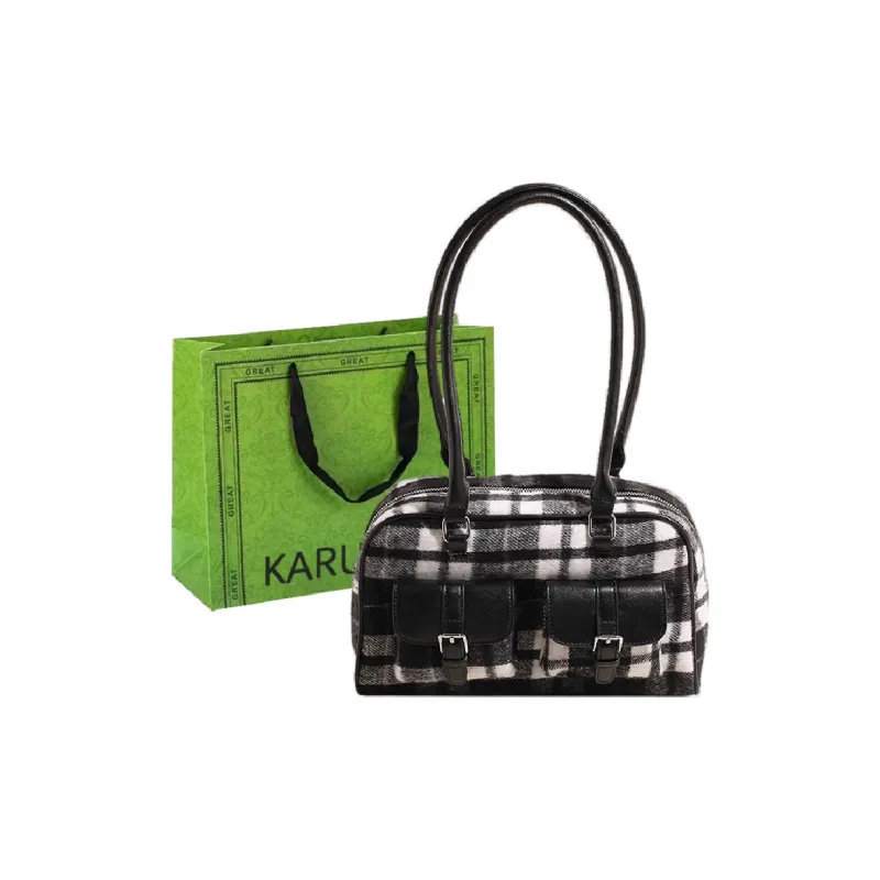 KARUISHA Woolen Shoulder Bag Women's Coffee/Black/Red-4