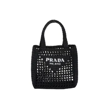 PRADA Raffia One Shoulder Handbag Women's Black