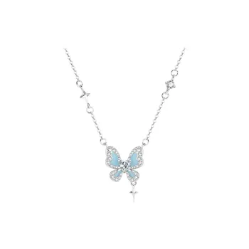 WANLIACC S999 Fine Silver Butterfly Sparkle Glow In The Dark Necklace Women's