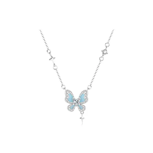 WANLIACC S999 Fine Silver Butterfly Sparkle Glow In The Dark Necklace Women's