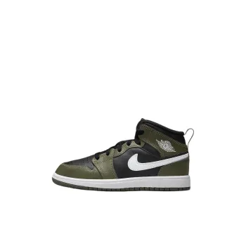 Jordan 1 Anti Slip Wear Resistant Mid Top Children's Basketball Shoes Olive Green Children Aged 3 7 Years Old
