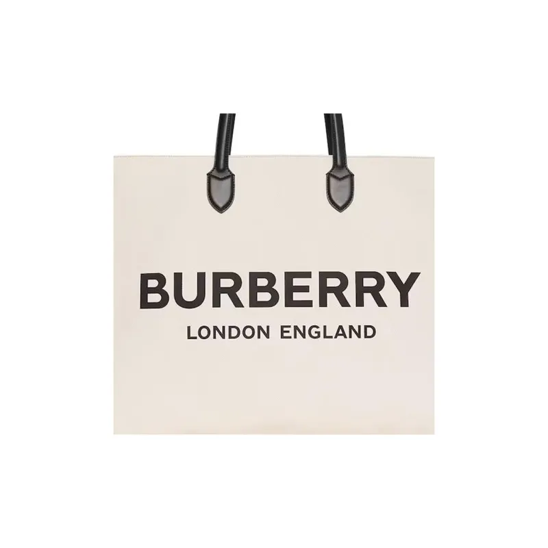 Burberry Logo Detail Cotton Blend Tote Natural-3