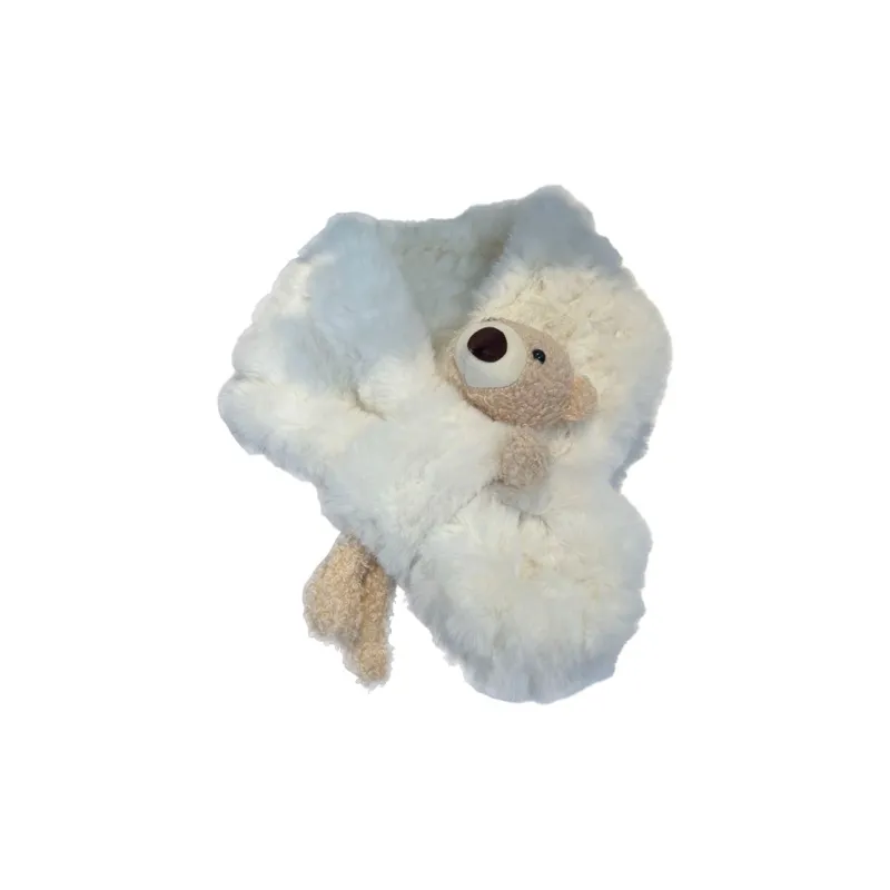 Lagur Faux Rabbit Fur Knit Scarves Women's Khaki/Ecru-3
