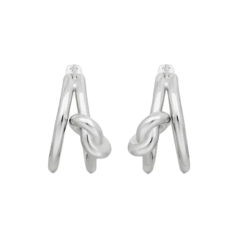 CELINE Knot Double Hoops In Brass With Rhodium Finish-2