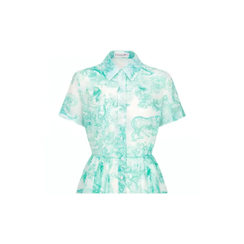 DIOR Short Sleeved Dress Women's Sea Blue-3