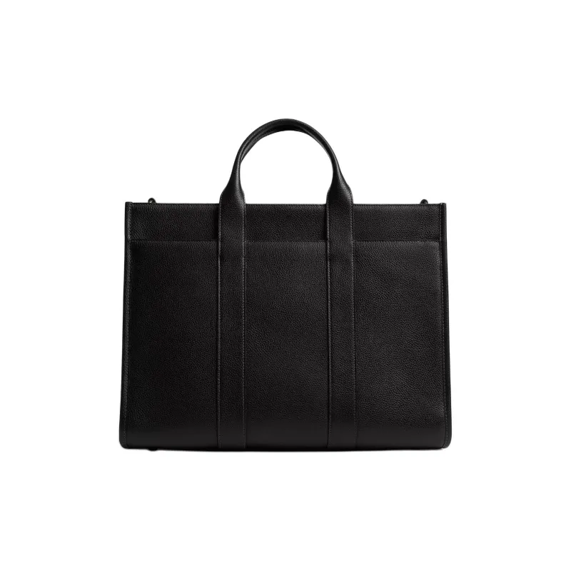COACH Polished Litchi Grain Leather Tote Bag, Shopping Bag, Handbag Tubas Men's Black-2