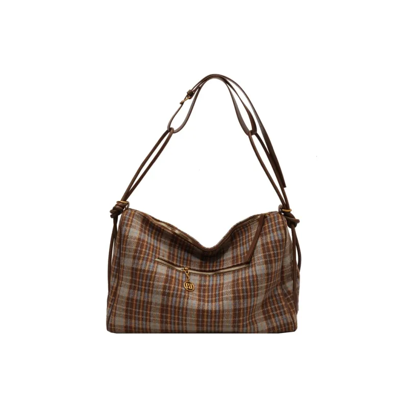 GOX Woolen Shoulder Bag, Crossbody Bag Women's Blue Plaid/Gray Plaid/Brown Plaid-6