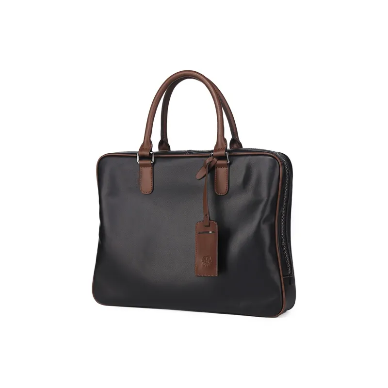 BISON DENIM Cow Leather Handbags Briefcases Men's Black-1