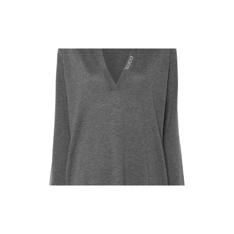 GUCCI Extra Fine Wool Polo Top 'Medium Grey/White'-5