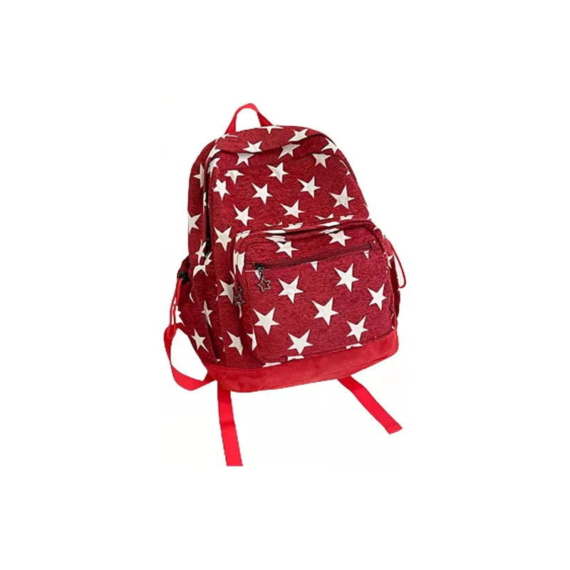 SEVENMOONS Polyester Backpack Regular Unisex Star Red/Star Blue/Stripes Gray-0