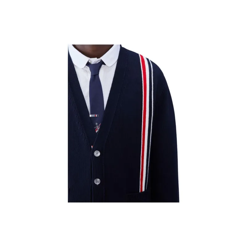 THOM BROWNE Rwb Striped V Neck Knitted Cardigan-4
