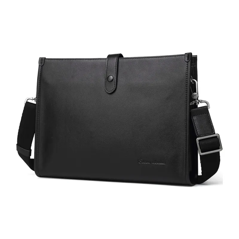 BISON DENIM Top Grain Cow Leather Crossbody Bag Shoulder Bag Regular Men's Black-1