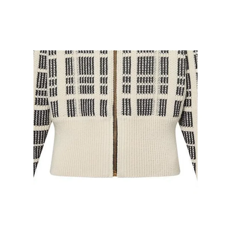 LOUIS VUITTON Graphic Tweed Knit Zip Up Jacket-3