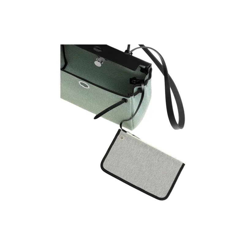 HERMES Herbag Zip Criss Viking Canvas With Hunter Leather Handbag Shoulder Bag Crossbody Bag Women's Black/Envy Green-3