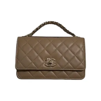 CHANEL Lambskin Shoulder Bag, Crossbody Bag, Handbag Women's Dark Beige