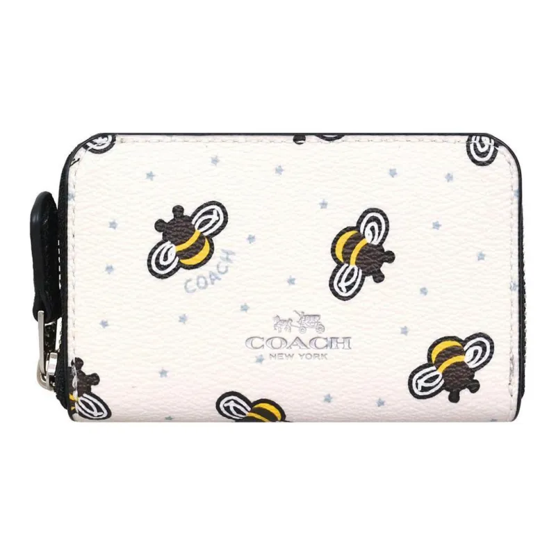 COACH Coated Canvas Coin Purse Card Holder, Wallet Women's White-0