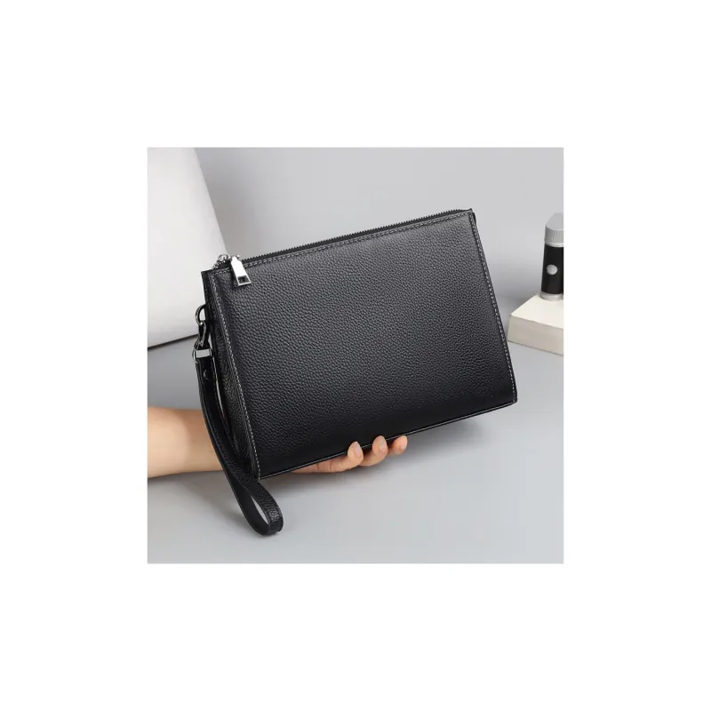 DOSRFINI Cow Leather Clutch Large Size Men's Black-5