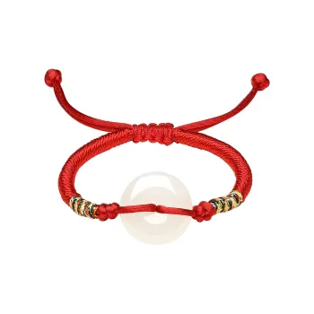 ZHOU LIU FU Red String Beaded Bracelet White Jade Women's