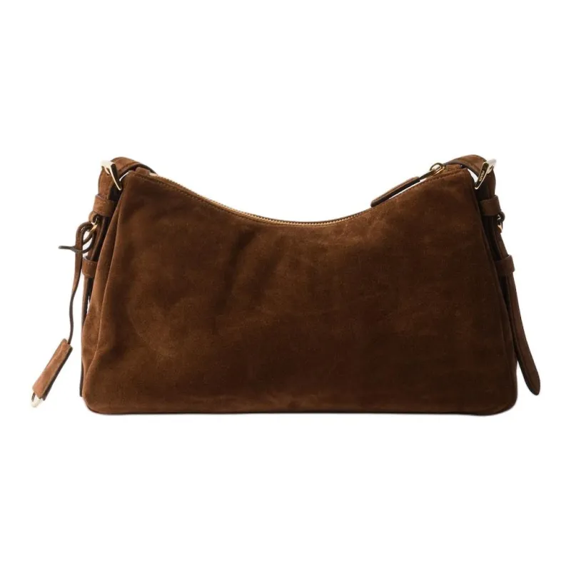 PRADA Suede Leather Handbag, Shoulder Bag Medium Size Women's Cocoa Brown-2