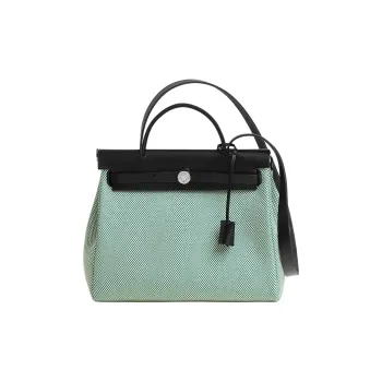 HERMES Herbag Zip Criss Viking Canvas With Hunter Leather Handbag Shoulder Bag Crossbody Bag Women's Black/Envy Green