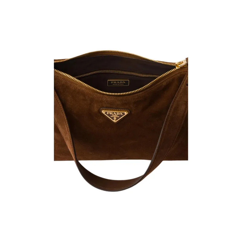 PRADA Suede Leather Handbag, Shoulder Bag Medium Size Women's Cocoa Brown-3
