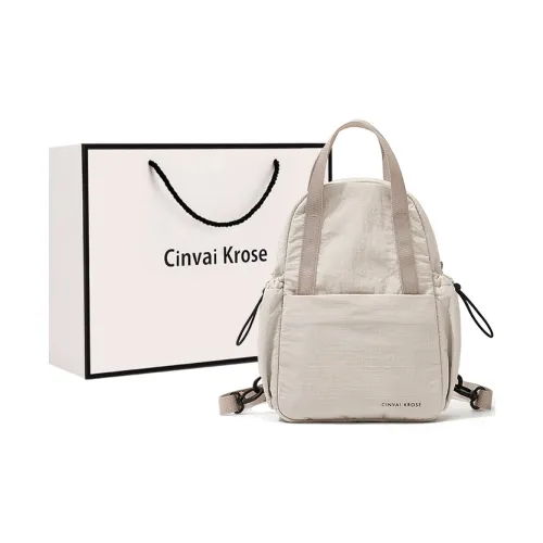 CinvaiKrose Fabric Canvas Backpack Medium Size Women's Ecru