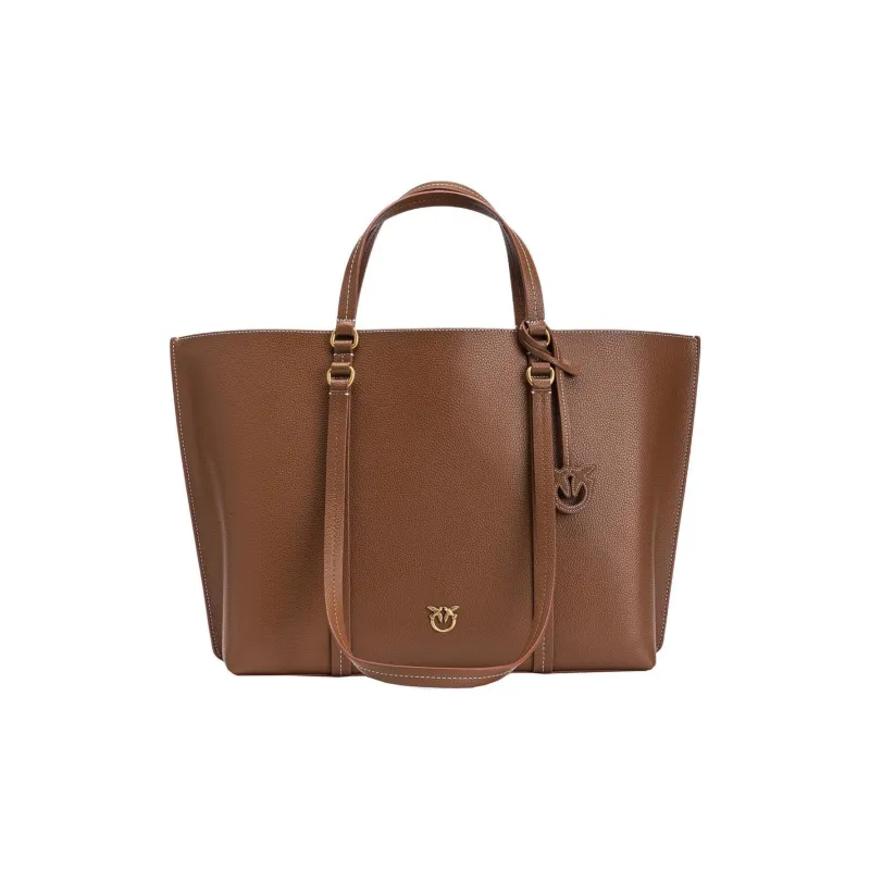 PINKO Cow Leather Tote Bag, Shopping Bag, Handbag Tubas Women's Umber-0
