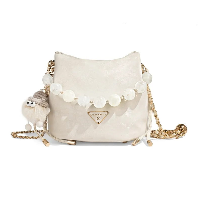 CLEVER& KETCH PU Bucket Bag Portable Crossbody Bag Shoulder Bag Regular Women's Ecru/Pink/Blue-0