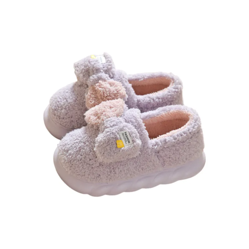 Yalu Cotton Slipper Shoes Platform Heel Home Cute Bowknot Slippers Winter Fleece-Lined Warm Slippers-4