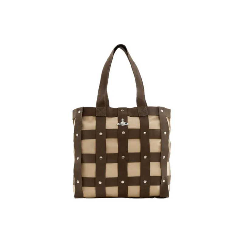Vivienne Westwood Nubuck Leather Tote Bag, Shopping Bag, One Shoulder Handbag Women's Brown & Beige-0