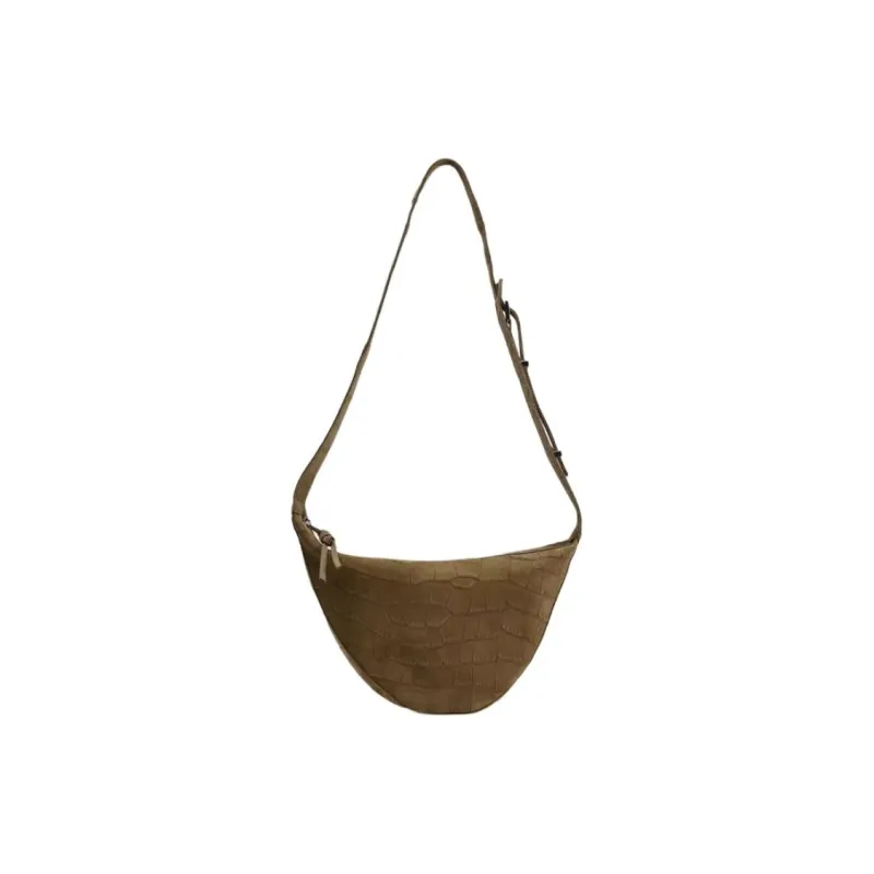 ZARA Cow Leather Shoulder Bag, Crossbody Bag Medium Size Women's Gray Brown-0