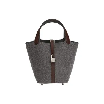 HERMES Picotin Lock Wool Felt With Swift Calfskin Basket Bag Handbag Bucket Bag 18 Women's Gray/Brown