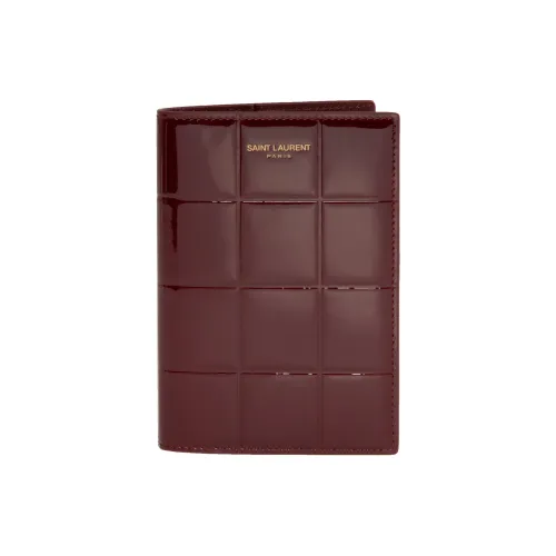SAINT LAURENT Lambskin Wallets Card Holders Women's Red Garnet