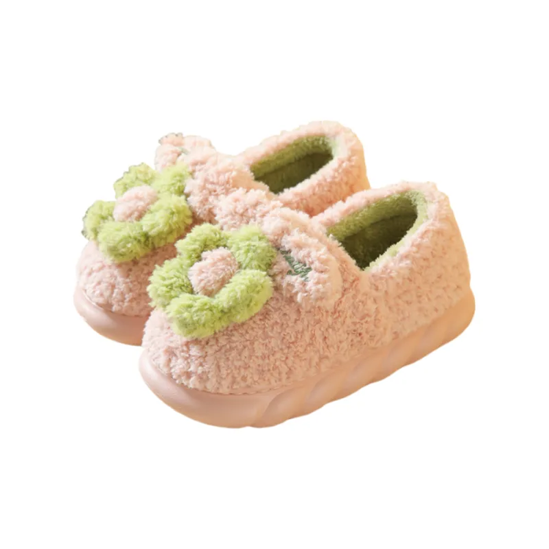 Yalu High Heel Cotton Slippers Platform Indoor Cartoon Cute Floral Plush Slippers Winter Warm Home Slippers-0