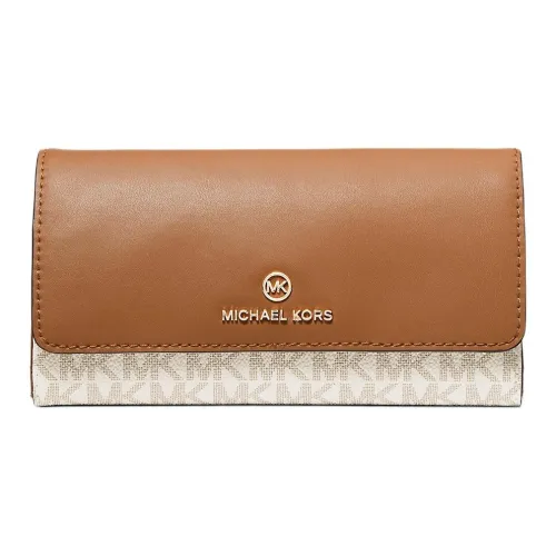 MICHAEL KORS Coated Canvas Wallet Large Size Women's Vanilla White & Brown