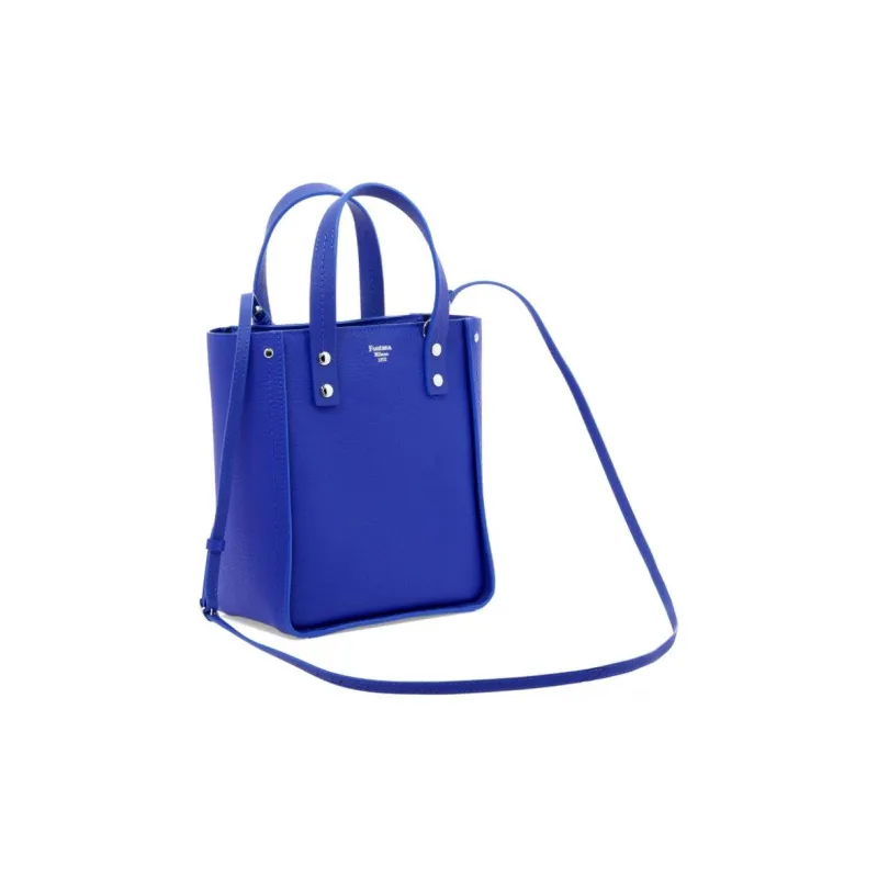 Fontana Milano 1915 Cow Leather Tote Bag Shopping Bag Shoulder Bag Crossbody Bag Handbag Women's Blue-1