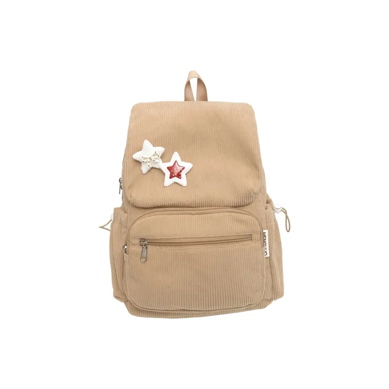 LUVISTRUE Corduroy Backpack Medium Size Women's Beige/Khaki/Black-5