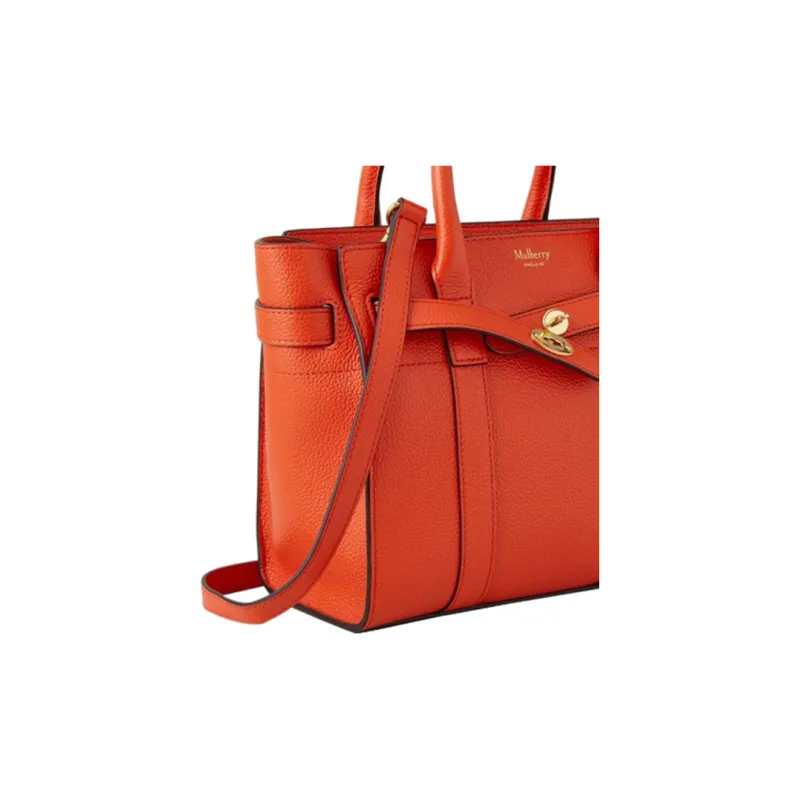 Mulberry Bayswater Grained Cow Leather Shoulder Bag Crossbody Bag Handbag Small Size Women's Coral Orange-3