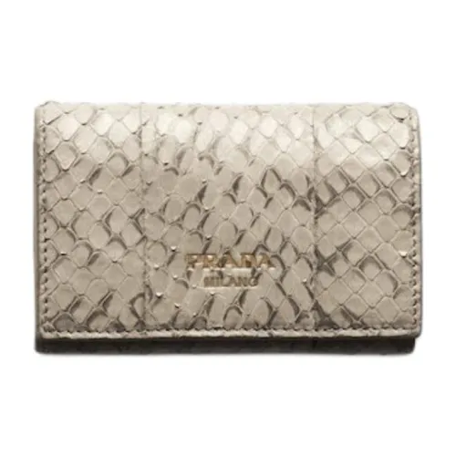 PRADA Leather Card Holder Women's Stone Gray