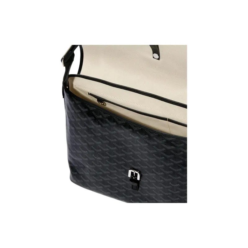 GOYARD CAPETIEN Canvas With Leather Messenger Bag Shoulder Bag Crossbody Bag Medium Size Unisex Pure Black-2