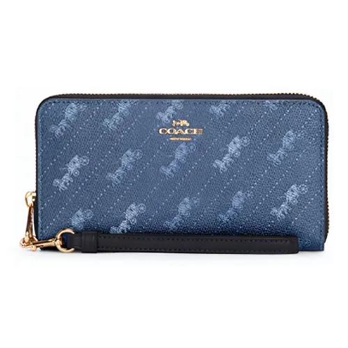 COACH Zip Around Canvas With Leather Wallet Women's Blue